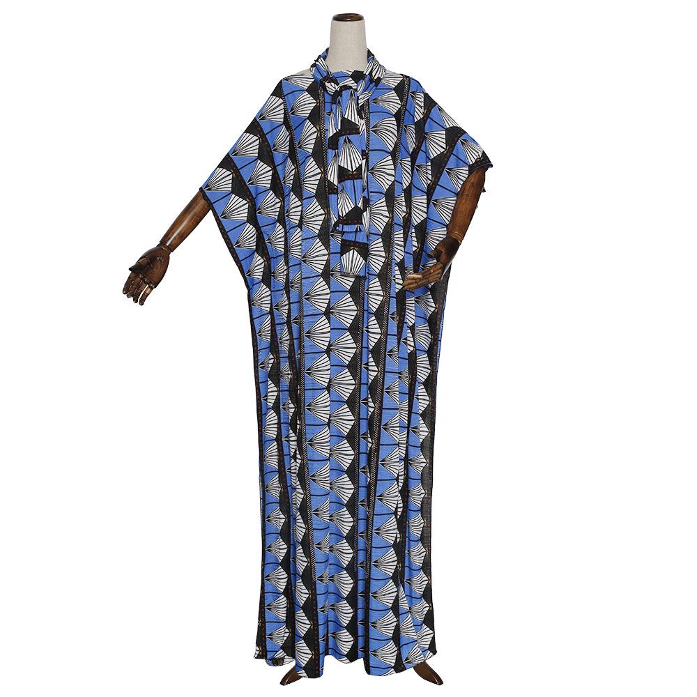 

Африканское геометрическое платье-халат с высокой эластичностью, с открытыми плечами и рукавами «летучая мышь», мусульманское платье с хиджабом One Size синий