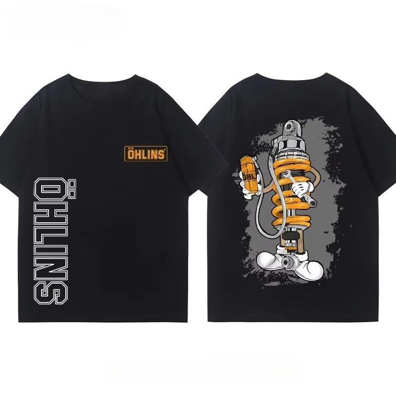 

Summer 2025 motorcycle shock absorber modification printed T-shirt for men and women casual short-sleeved round-neck cotton top 4XL