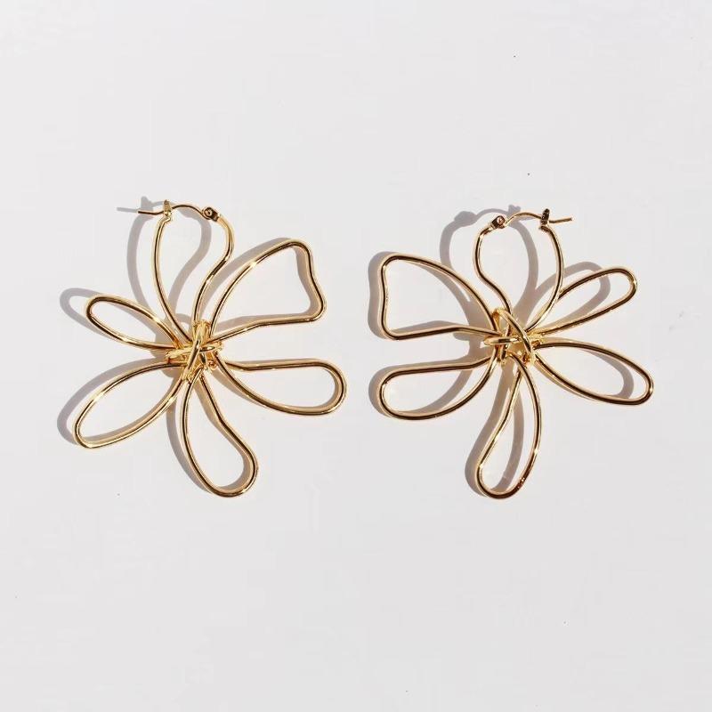 Personality Exaggerated Flower Metal Earrings Hollow Geometric Water Drop Shape Versatile Simple Fashion Earrings Women