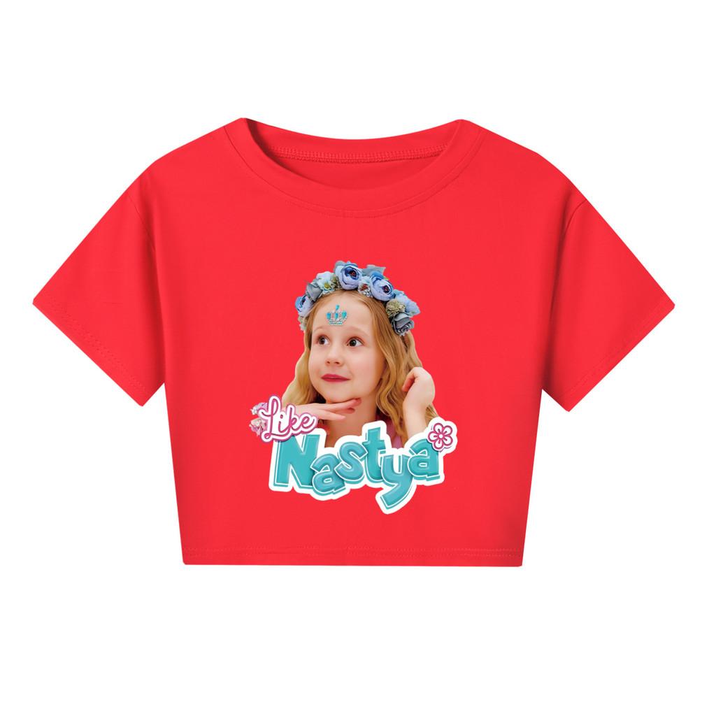 

5530 Kids Girls Nastya Print Short Sleeves Short T-Shirt 170cm