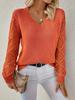 Spring/Autumn Long Sleeve Hollowed Out Knit Sweater Women's Pullover Crochet Flower Pile Loose V-Neck Base Top