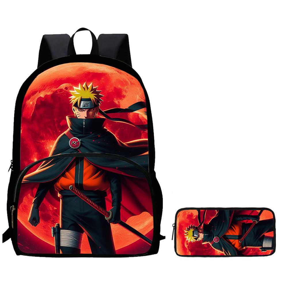 2Pcs Set NARUTO Anime Backpack With Front Pocket & Pencil Bag, School & Daily Use, Lightweight & Durable For Boys Girls Age 6-10
