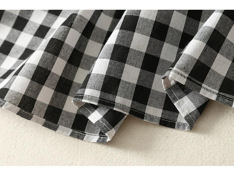 Women's Short Sleeve Plaid Shirt Dress - Fashionable, Loose-Fit, Slimming Cotton and Linen Design