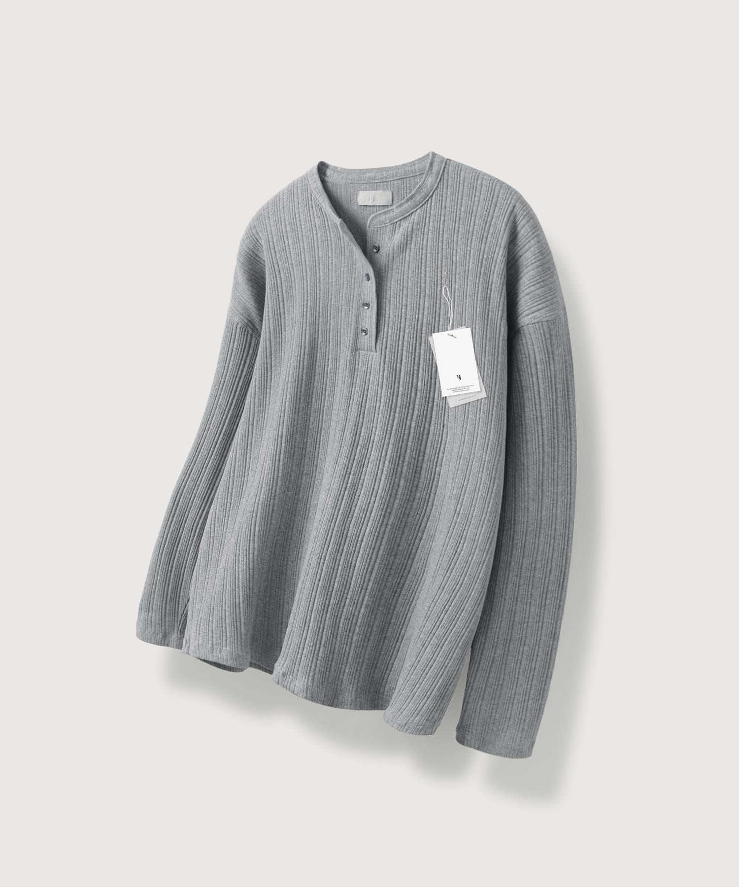 Mood Inside Ribbed Henley Neck Long Sleeve_Gray Gray/M