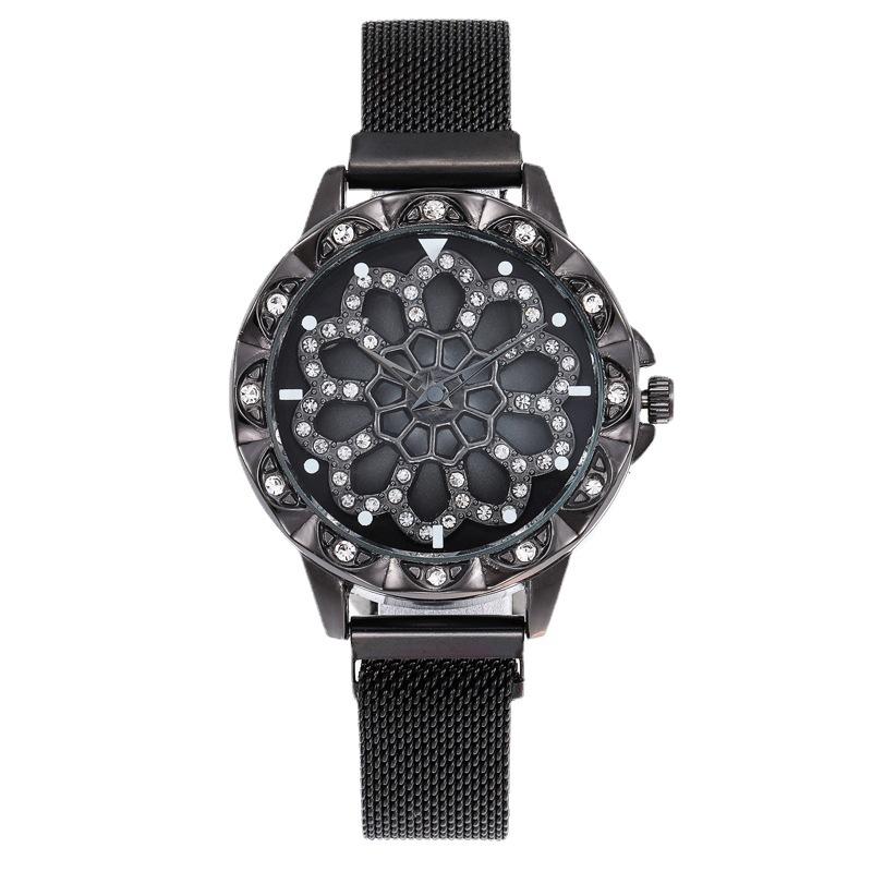 UTHAI BK21 Modische Damen Uhr hohles Blumen Zifferblatt drehender Diamant Quarz Uhren leichter Luxus Uhr Geschenk Uhren für Frau