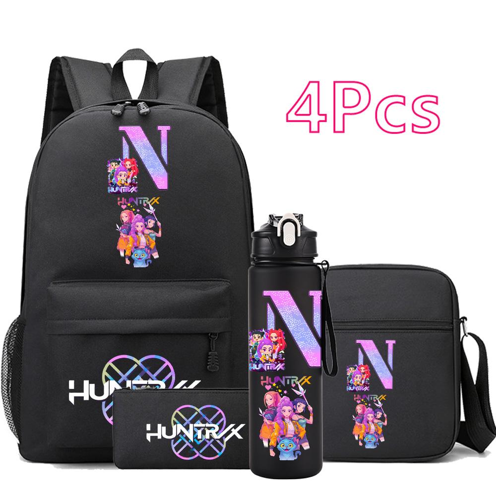 4Pcs/set Cartoon Backpack Large Capacity Bookbag Shoulder Bag Case bag with 750ml Water Bottler Boy Girl School Bag Kid Gift