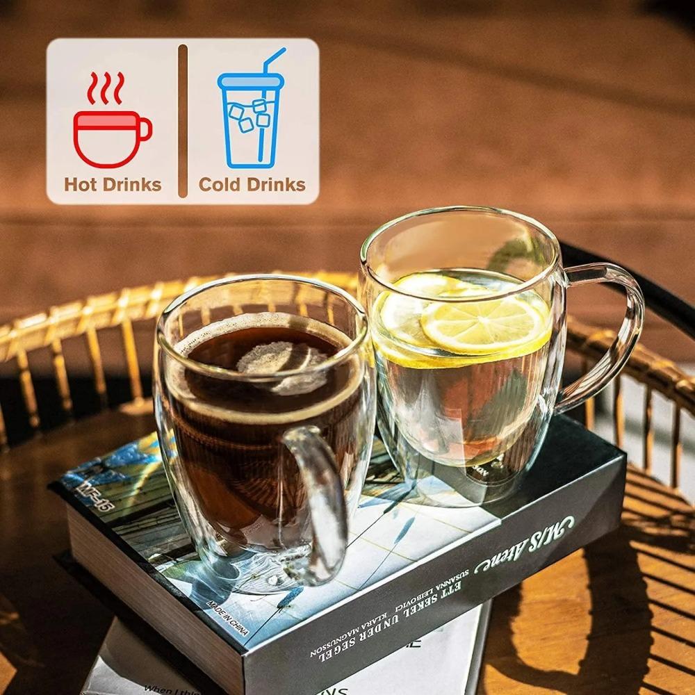 1Pcs 80-450ML Double Coffee Glasses Double Insulated Glass Cups For Hot & Cold Coffee Milk Transparent Mug With Handle Glasses