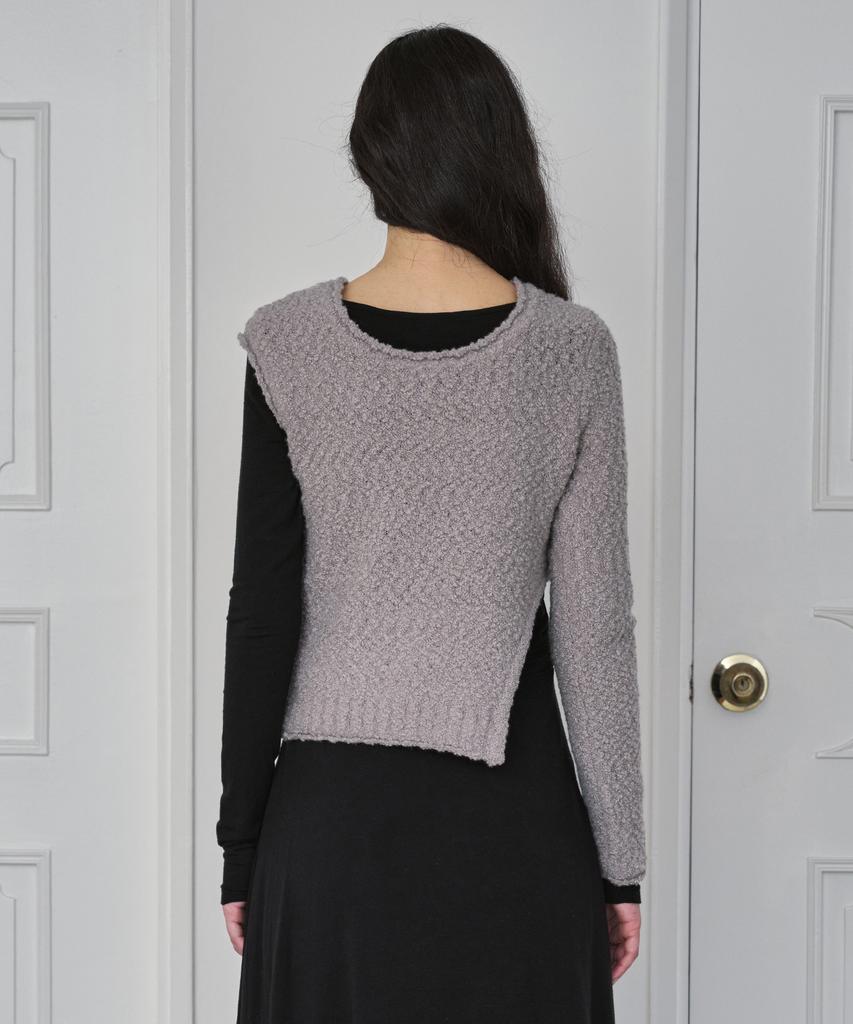 Simeteuligpeosenteu Unbalanced Boucle Knit Top / Beige