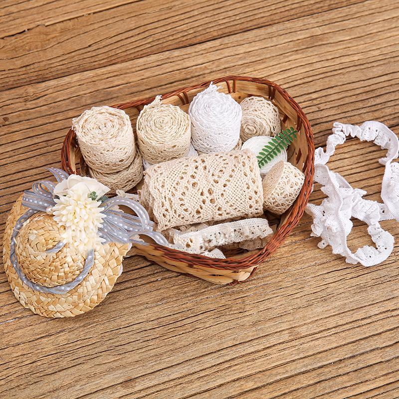 Handmade Off-White Elastic Cotton Lace for DIY Garment Accessories and Skirt Hem Decoration.