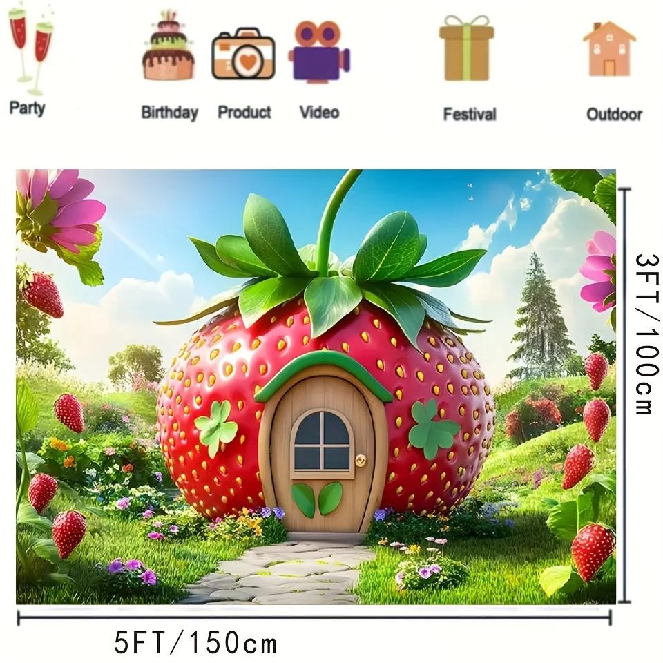 1pc 2D Enchanted Forest Background Lovely Strawberry Cottage background decor suitable for birthday baptism shower wedding party