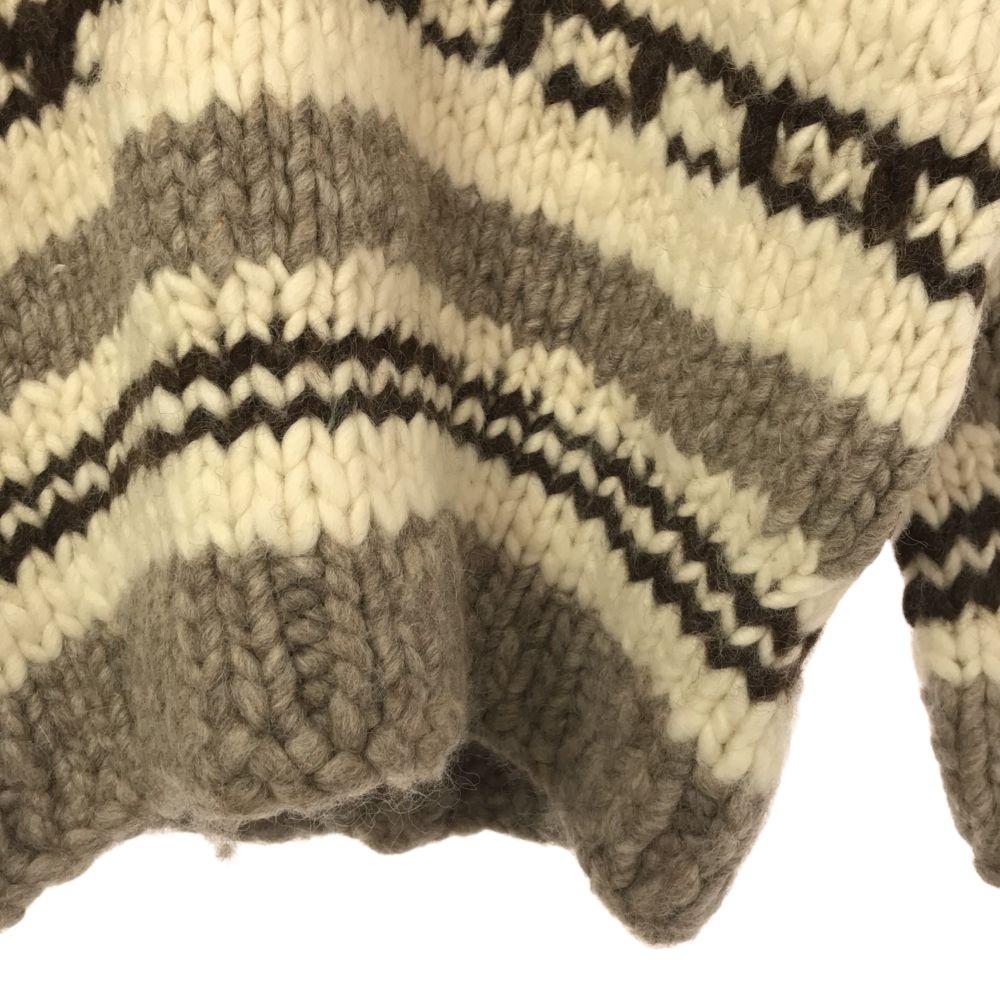 Wool hand knit Long sleeve Cowichan Sweater Brown Men's Used
