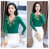 Elegant Lace Long Sleeve Top Women Spring Autumn Slim Fit Sheer Mesh Blouse Fashion Inner Wear