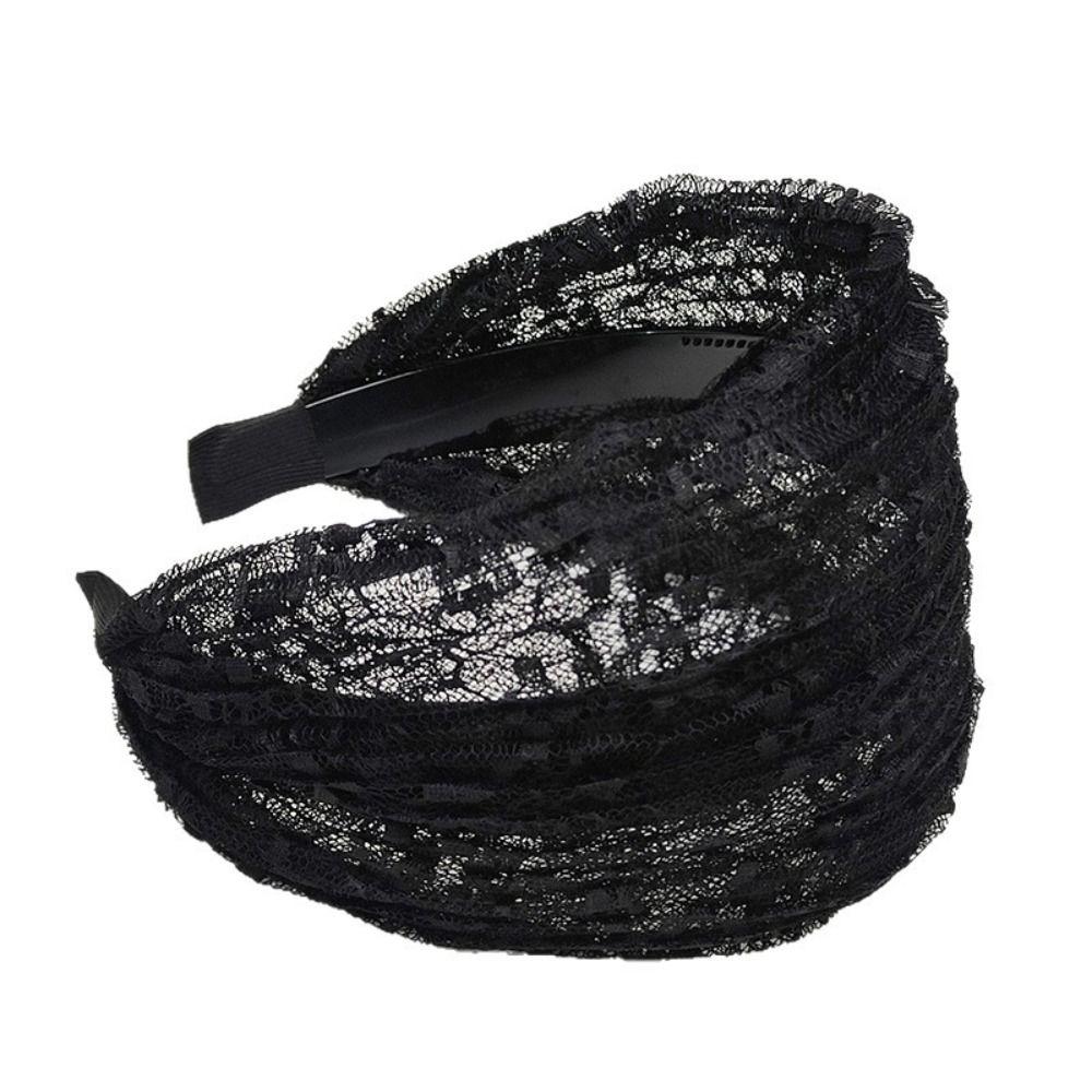 Hollow Wide Side Hair Hoop Elastic Women Lace Hairbands Lace Mesh Hair Band  for  Wash Face Use
