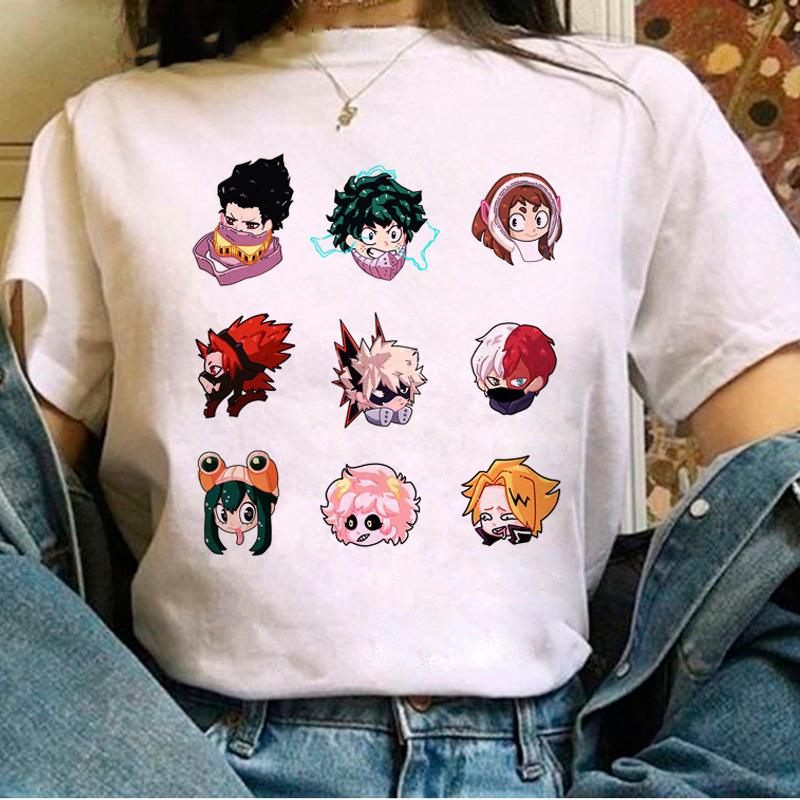 

Casual Anime My Hero Academia Print Women T-Shirt Harajuku Summer Blouse Loose Short Sleeve White Female Tops Graphic Clothing XXXL білий