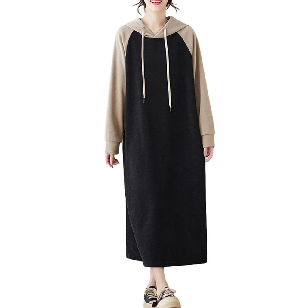 ORWZDCO Long Sleeve Hooded Thick Loose Plus Sizes Perfect for and Formal and Winter Women's Dress, Two-Tone Fabric, Fit, Slimming, Warm, Available,