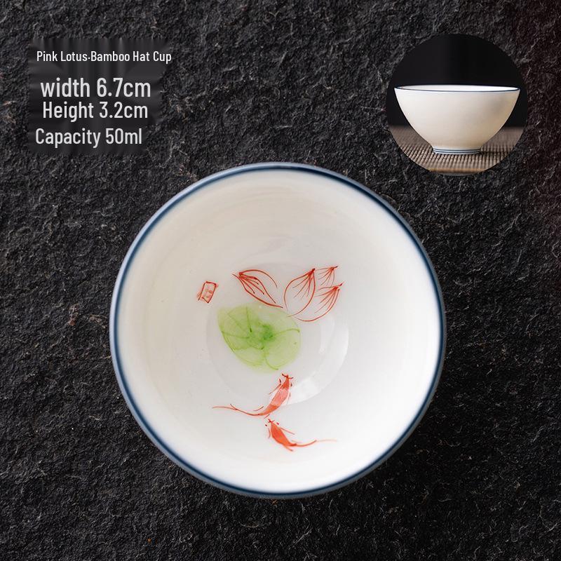 Large Hand-painted Bamboo Hat Ceramic Kung Fu Tea Cup Set