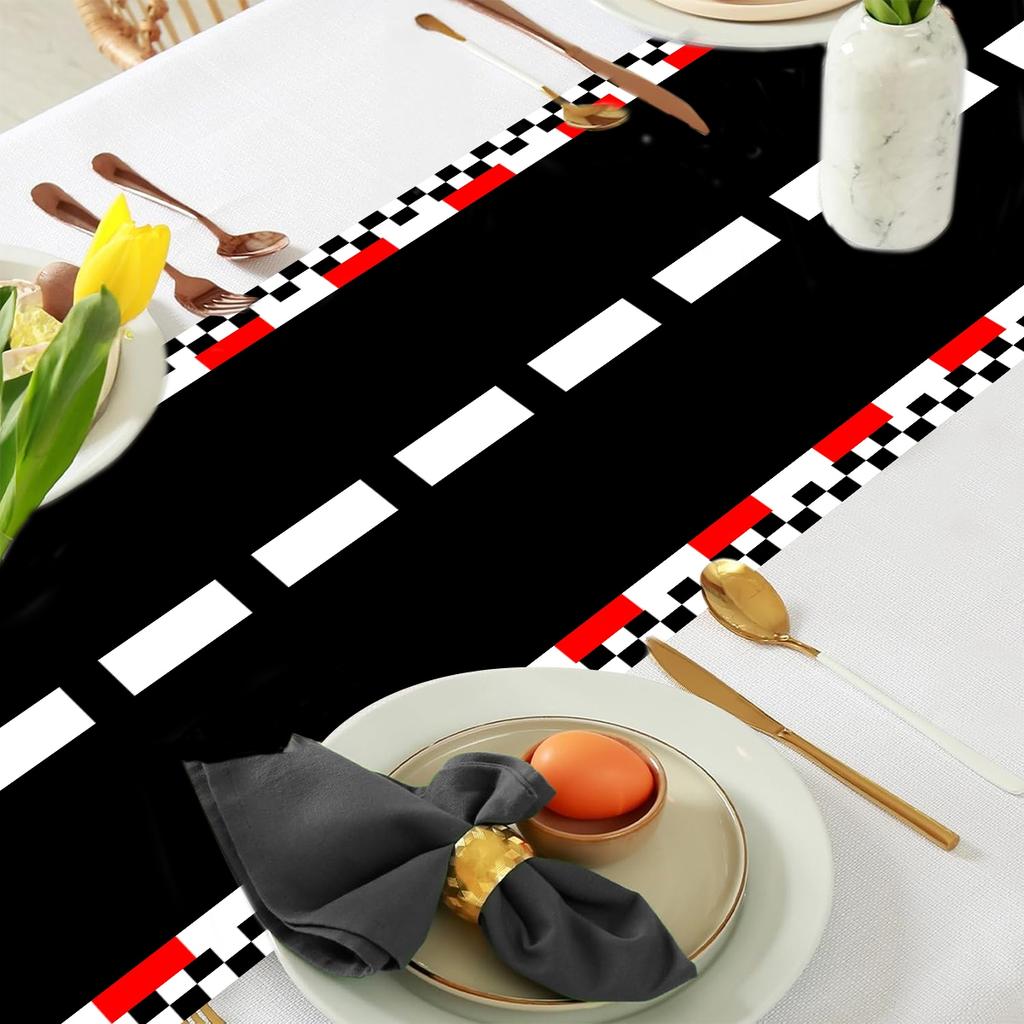 1 pz Runner da Tavola Compleanno Auto da Corsa Tovaglia a Scacchi Copritavola Pista da Corsa Decorazione Festa a Tema Ragazzo Auto da Corsa
