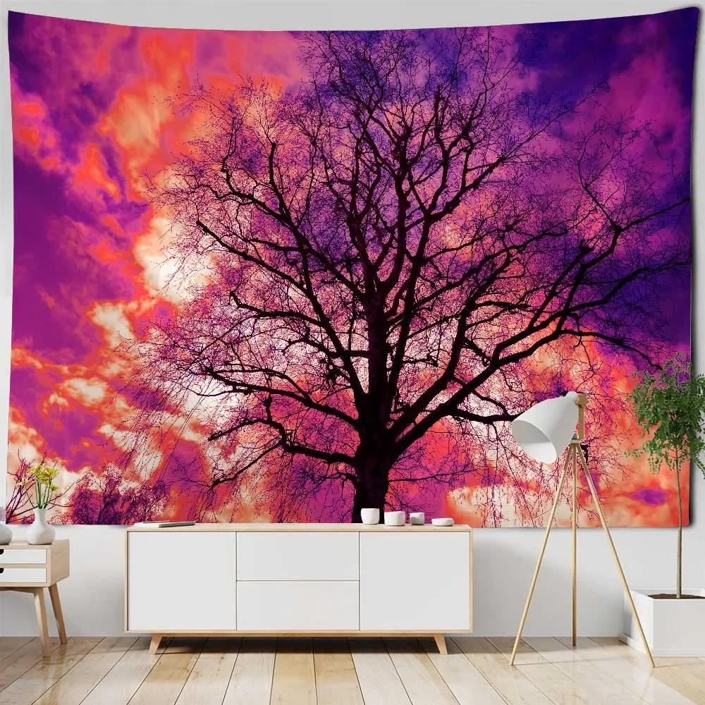 Tree starry sky tapestry dreamy landscape forest mural room art decoration living room bedroom hippie wall hanging blanket