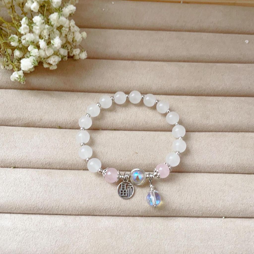 Faux Crystal Moonstone Women's Bracelet with Fu Character - Chic Niche Design and Perfect Birthday Gift