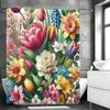 Spring Colorful Floral Botanical Shower Curtain, Bathroom Decorative Shower Curtain, Waterproof Shower Curtain with Hooks