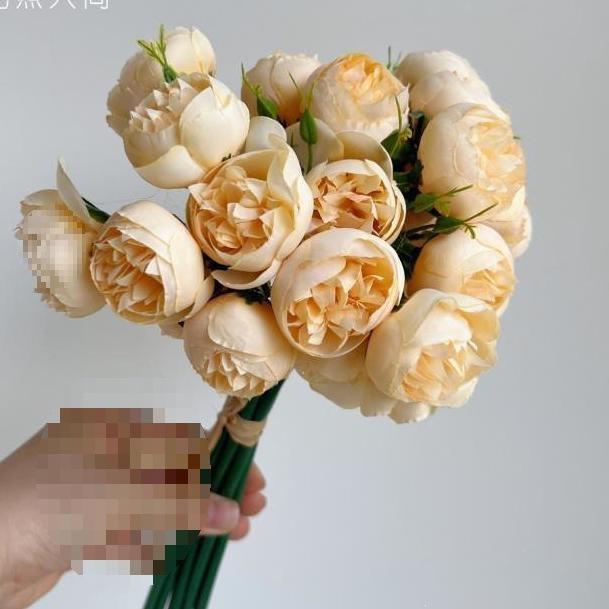 27-Head Small Rose Peony Artificial Bouquet for Home Decor or Photography Props