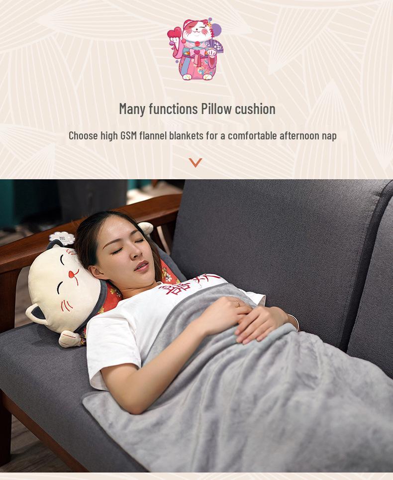 Lucky Cat Dual-Purpose Waist Cushion Pillow for Office, Car, and Napping