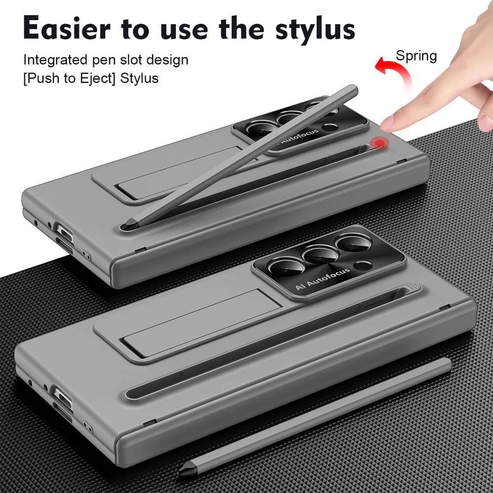 Multifunctional Kickstand Wrist Strap Folding Tempered Glass Flim Phone Case for Samsung Galaxy Z Fold 7 6 Camera Protect Cover