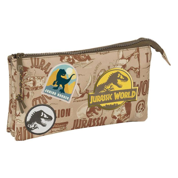 Trousse triple - safta - Jurassic World - Multicolore - Caricature - Marron