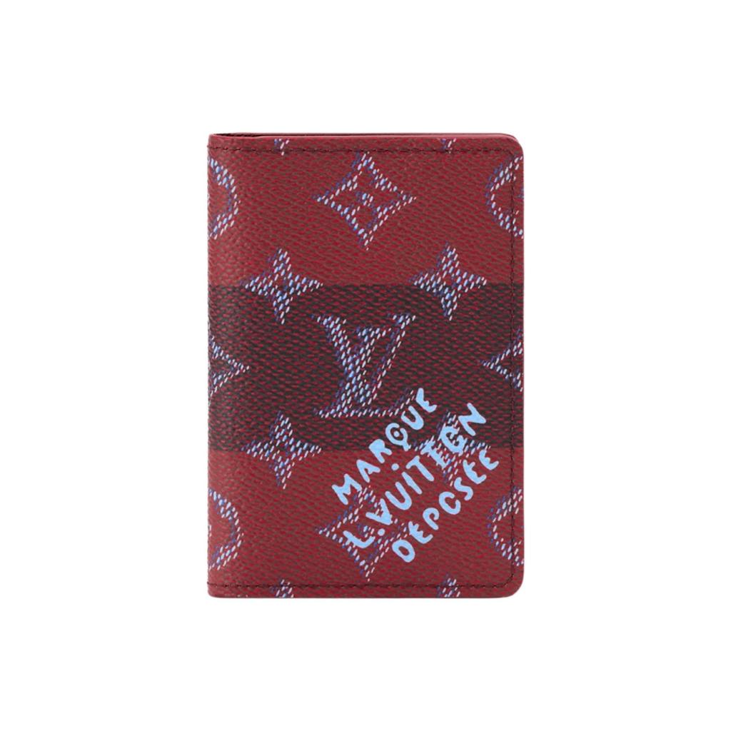 Louis Vuitton Pocket Organizer Red Stripes Monogram Heritage Canvas Women Wallets M26536