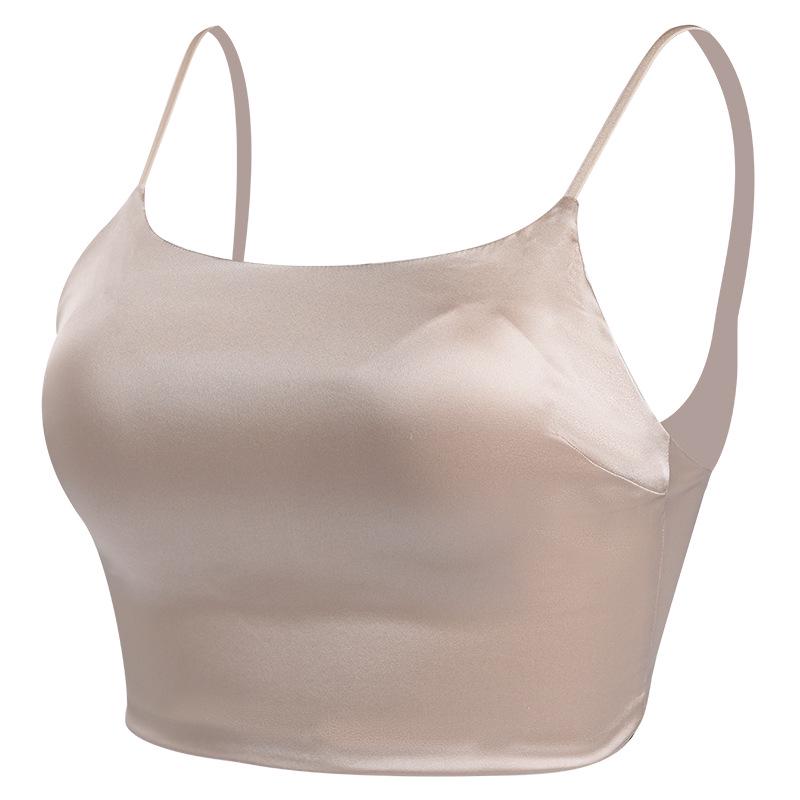 

Бюстгальтер-бандо Guolian из эластичного атласа 19 момми с перекрещивающимися плечевыми бретелями и элегантным дизайном спинки Large шампанского