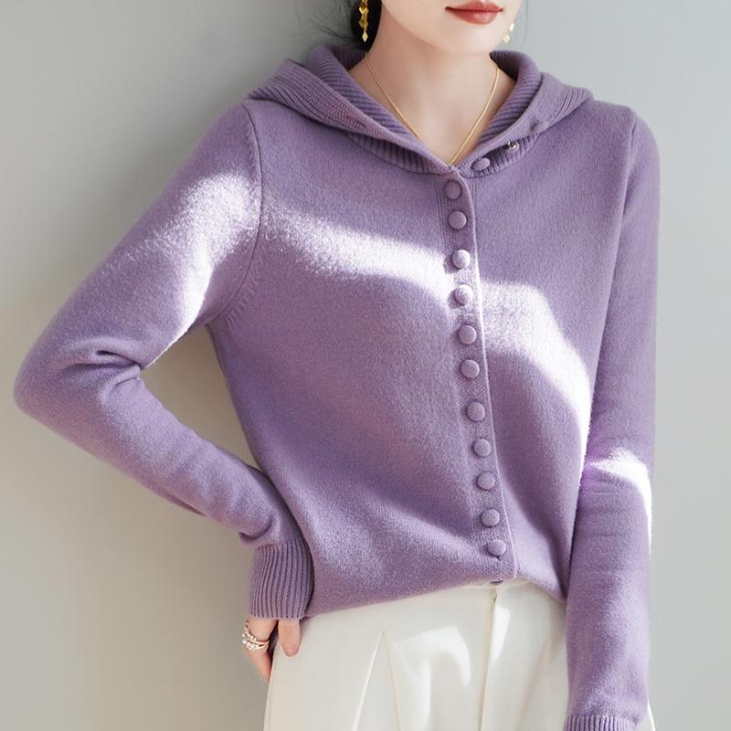 Women's Wool Sweater Qinghe Cashmere 50% Silk 50% Wool Autumn and Winter Wool Cardigan Soft and Warm