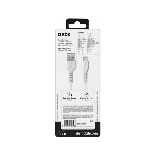 Câble données et recharge sbs usb vers lightning 1 m blanc
