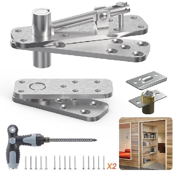 Pivot Hinge, Heavy Duty Hidden Door Hinge for Wood Secret Door, Pivot Door Hardware for Hidden Door Bookcase, 360 Degree Rotation Stainless Steel