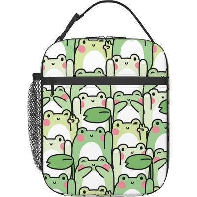 Cute Frog Lunch Box for Kids Women Men Green Lunch Bag Cooler Tote Reusable Insulated Container Gifts Office Picnic Travel Work