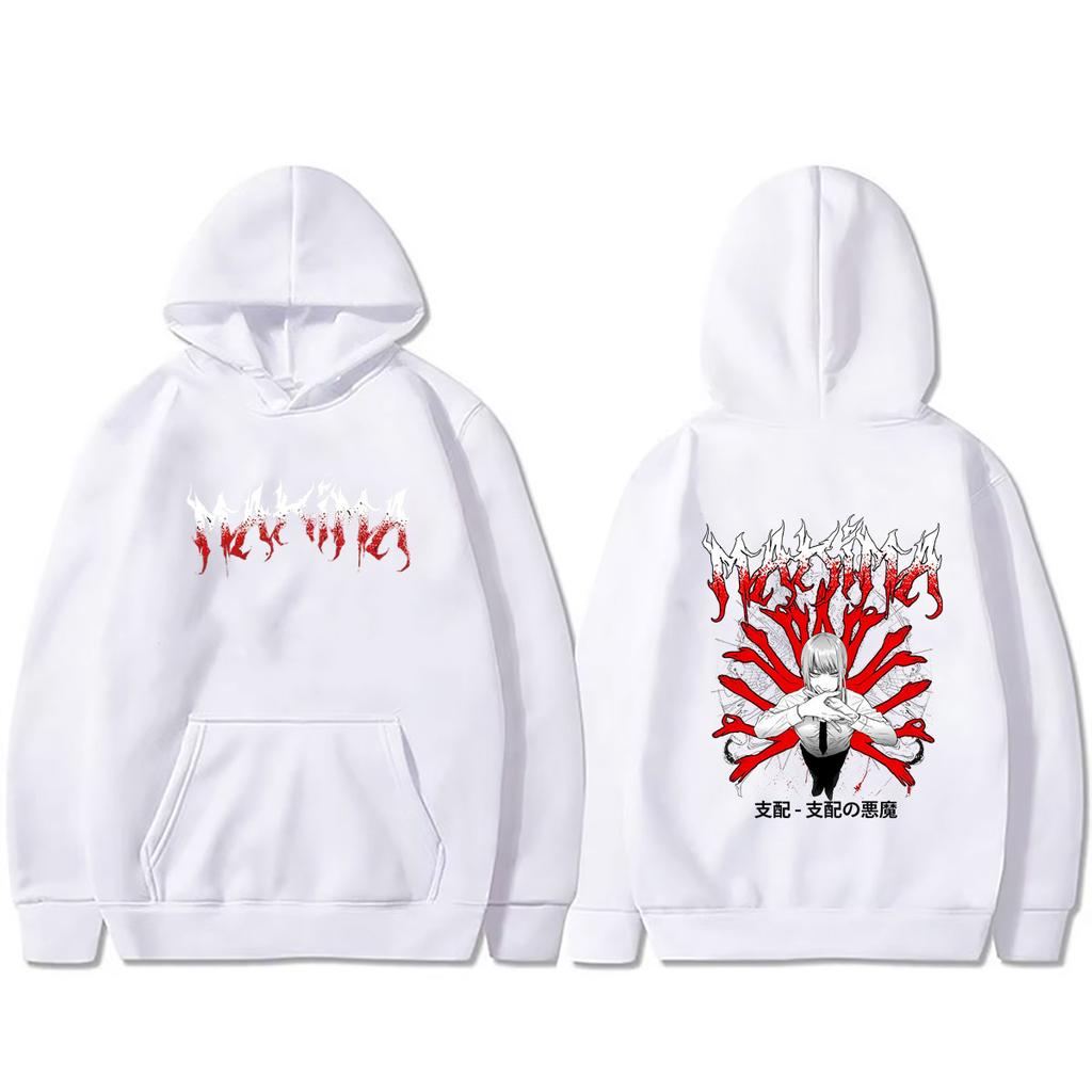 Anime Chainsaw Man Hoodie Retro Cartoon Makima Graphic Print Pullover Hoodies Unisex Manga Casual Oversized Hooded Sweatshirt