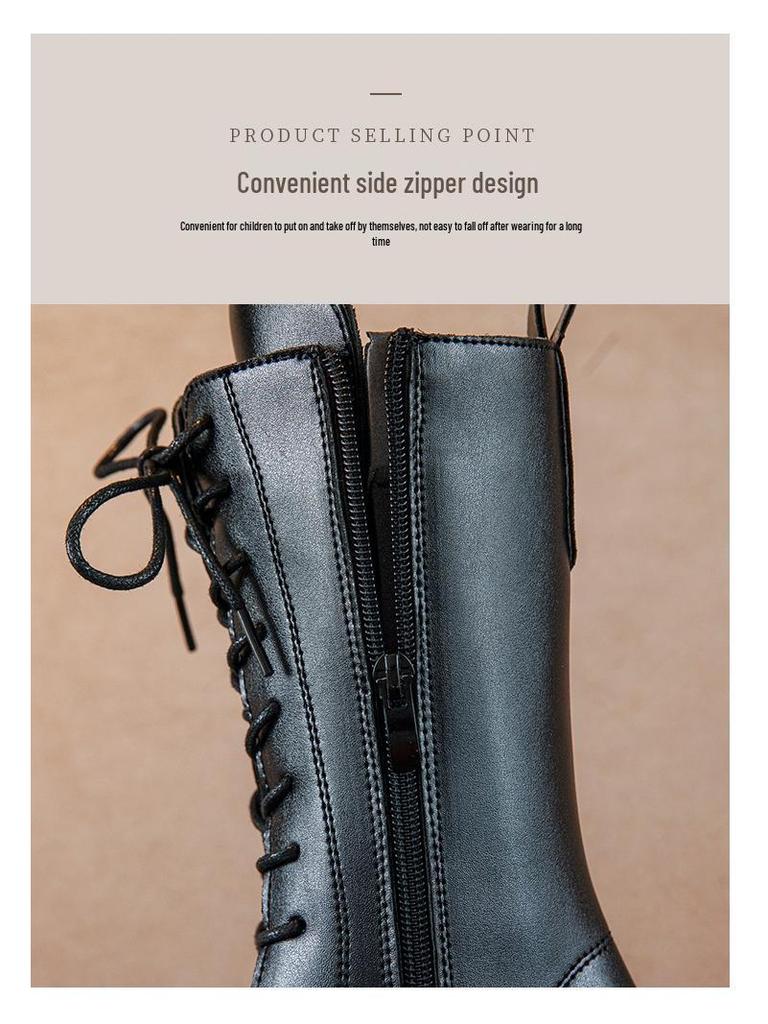 Winter 2025 Girls' High Boots: Korean & British Style Martin Boots, Princess Leather Long Boots.