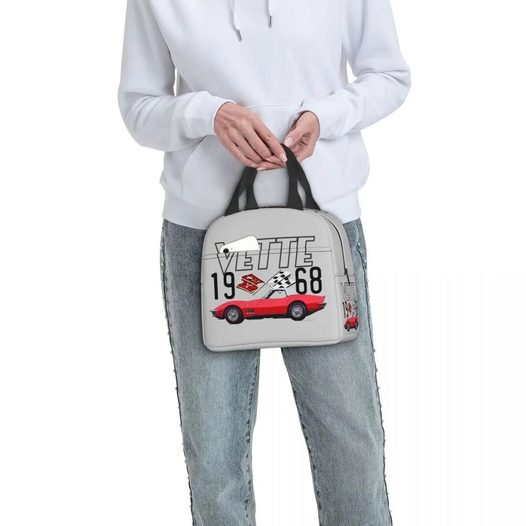 1968 Red Corvette C3 Convertible Classic Car Lunch Bags Insulated Bento Bo Picnic Bags Cooler Thermal Bag for Woman Girl School