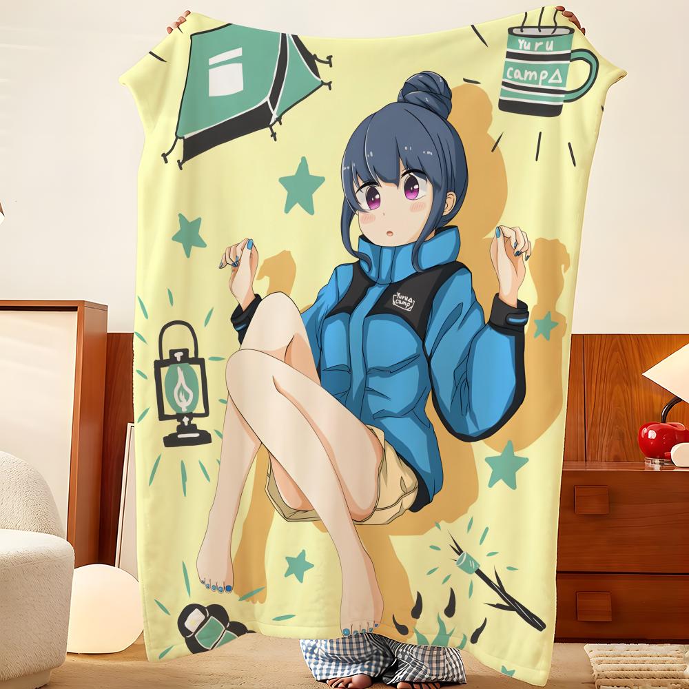 Anime L-Laid B-Back C-Camp Throw Flannel Throw Blanket, Lightweight Cozy, Durable Washable Cute Cool