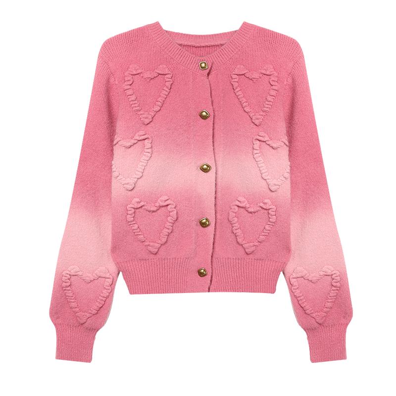 Women's 3D Heart Jacquard Gradient Sweater Cardigan