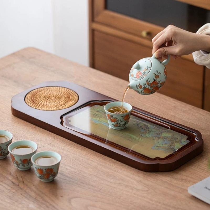 Color Changing Solid Wood Tea Tray Heat Changing Tea Tray Household Small Tea Table