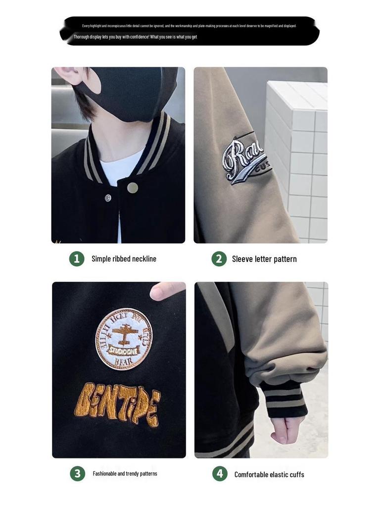 Spring and Autumn 2025 Boys' Baseball Jacket – Fashionable Medium and Large Sizes