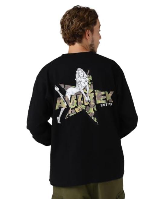 

Avirex Camouflage Star Pinup Girl Long Sleeve Size & T-Shirt, Men s, 2XL, Black, 783-3930024