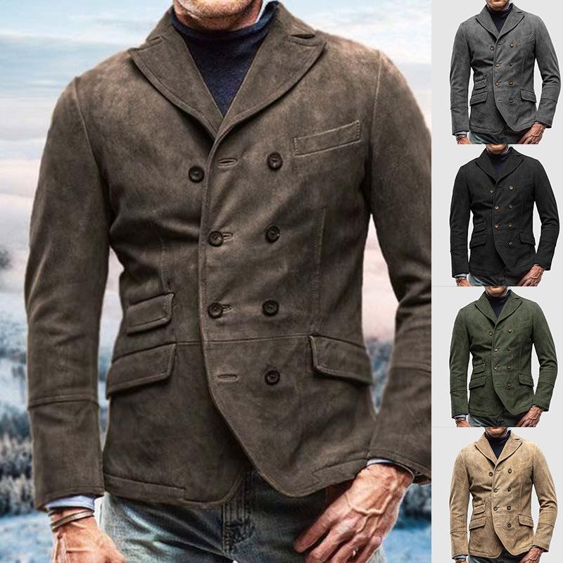 Men's Casual Vintage Jacket Youth Straight Hem Lapel Commuter Jacket