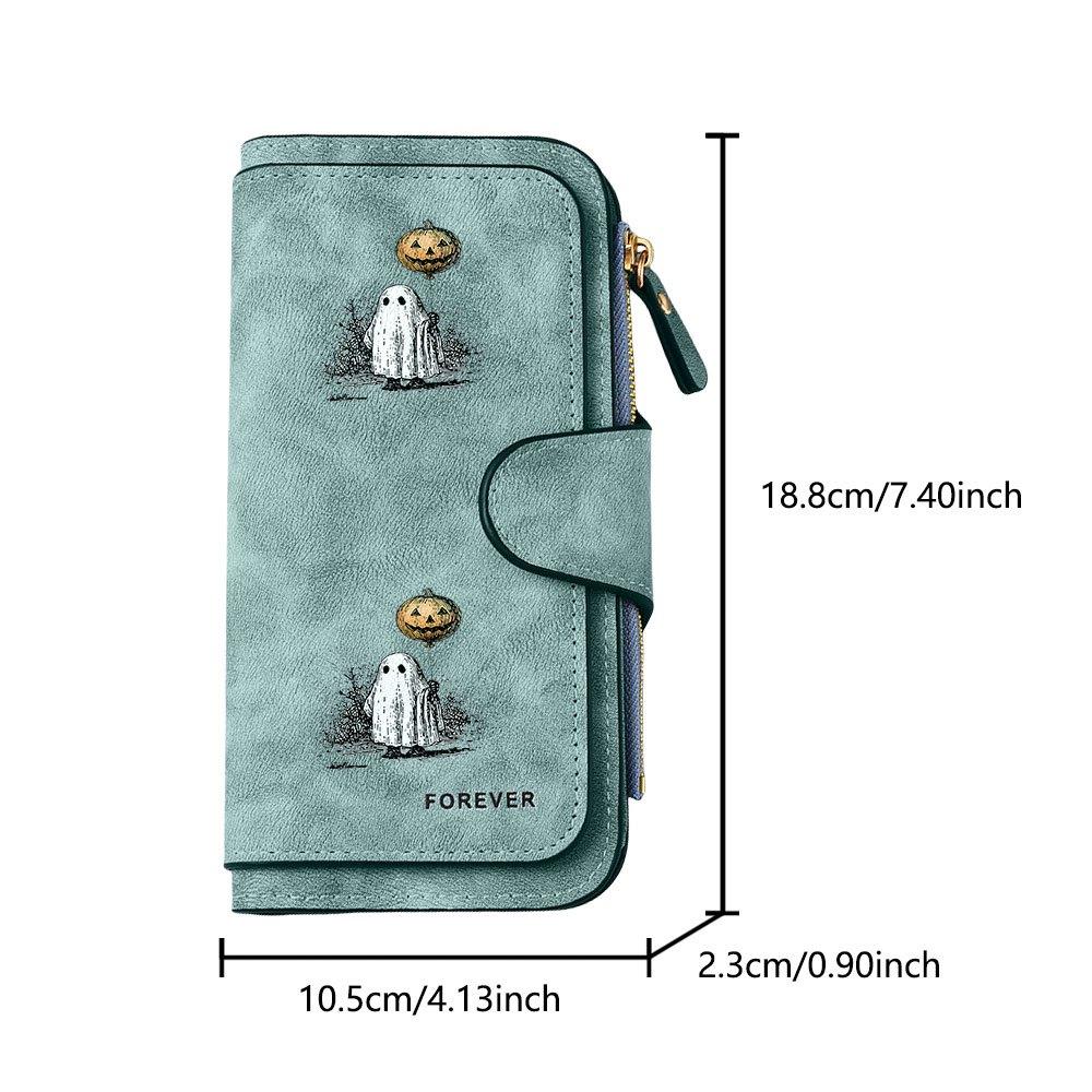 Halloween Pumpkin Ghost Long Zipper Wallet Large Capacity Card Holder Unisex Clutch Bag Fashionable Zipper Coin Purse Suitable for Daily Use Durable