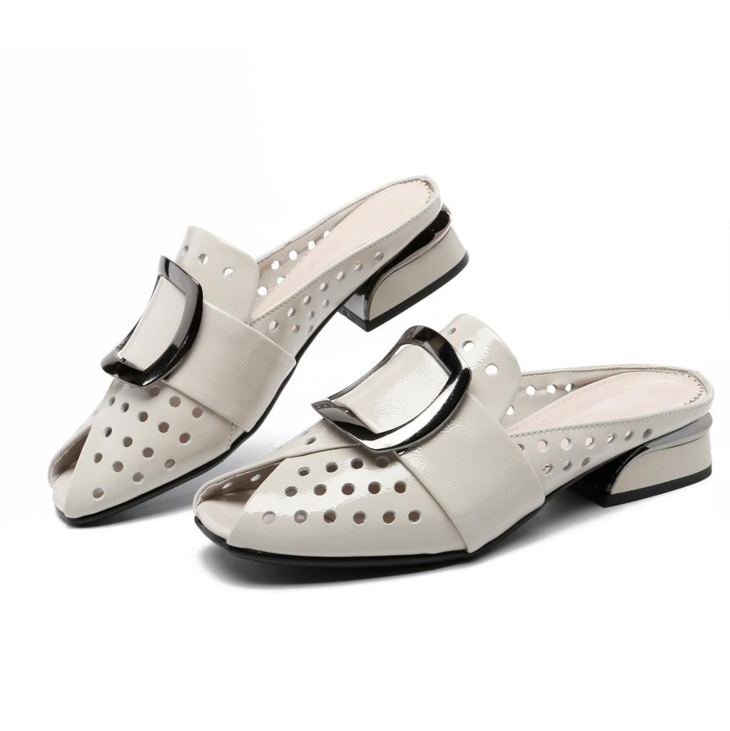 Fashion GKTINOO Women Slipper's 2025 Ladies Summer Slippers Shoes Women Low Heels Fashion Mules Summer Shoes Genuine Leather Large Size