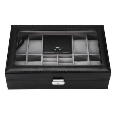Multifunktionaler 8 Fächer 2 Gitter Uhren-Präsentationskoffer Ring Schmuck Aufbewahrungsbox Organizer