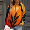 Women Plus Size Wave Printed White Long Sleeve Drawstring Hoodie Pullover With Kangaroo Pocket