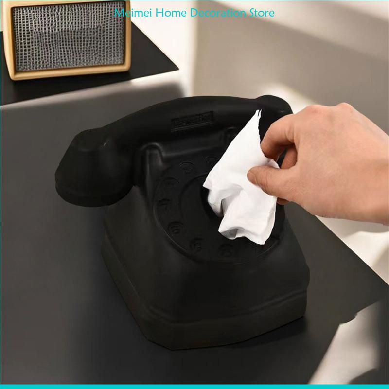 Unique Telephone Model Tissue Box PVC Craft Paper Case for Home and Office Use