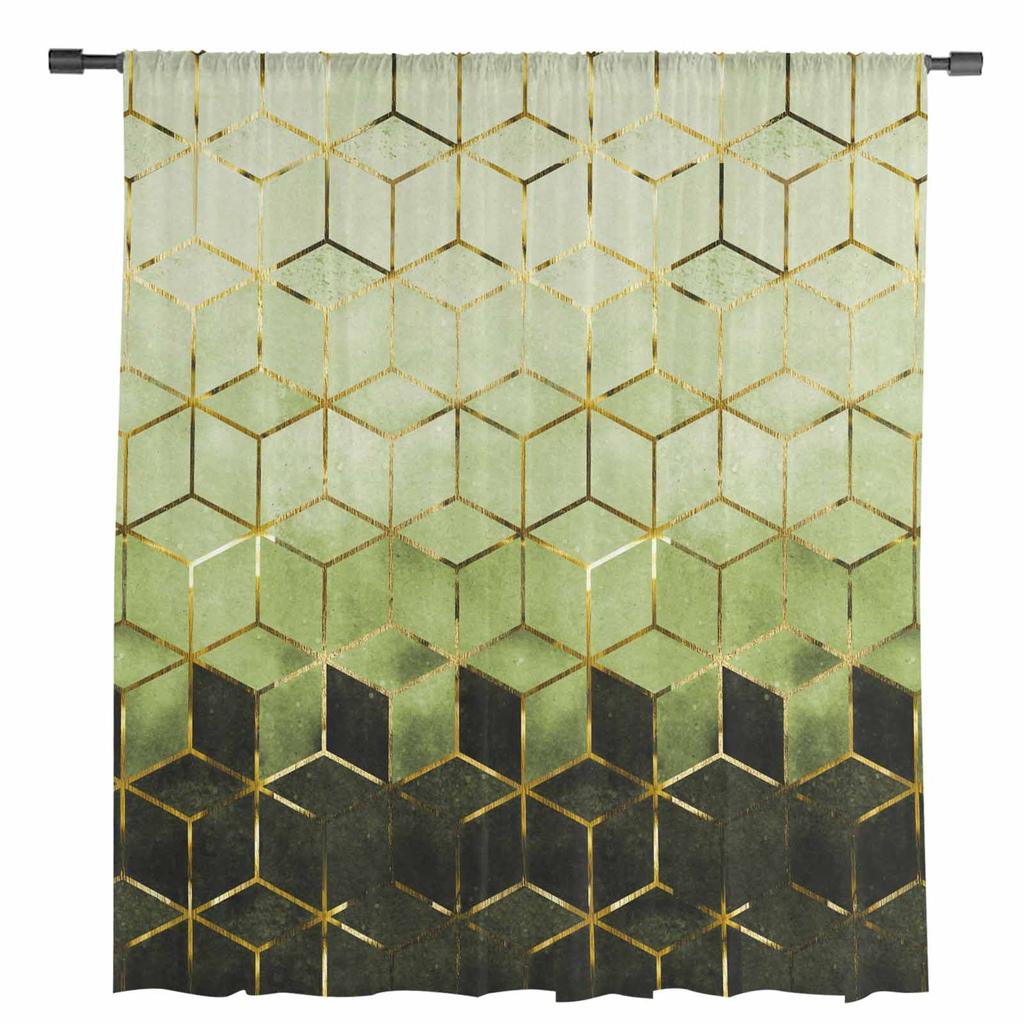 Geometrische Abstrakte Kunst Grüne Marmor Transparente Vorhänge zur Wohnzimmerdekoration Fenstervorhänge Küche Tüll Voile Vorhänge