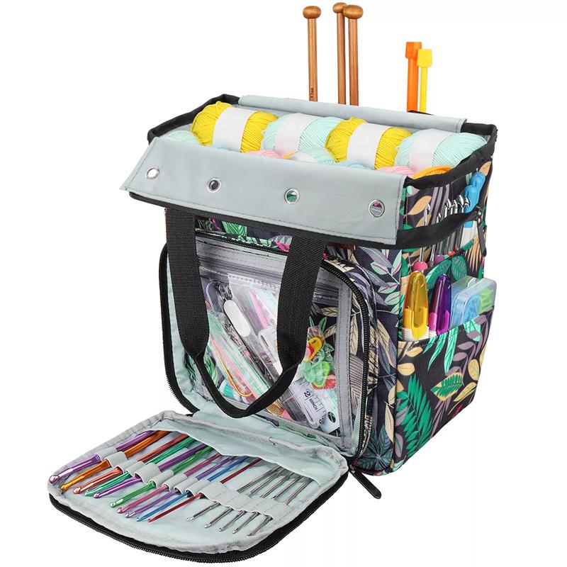 Yarn Storage Bag With Maple Leaves Knitting Tote Bag Orange Square Bag For Thread Wool Yarn Crochet Hooks Knitting Needles